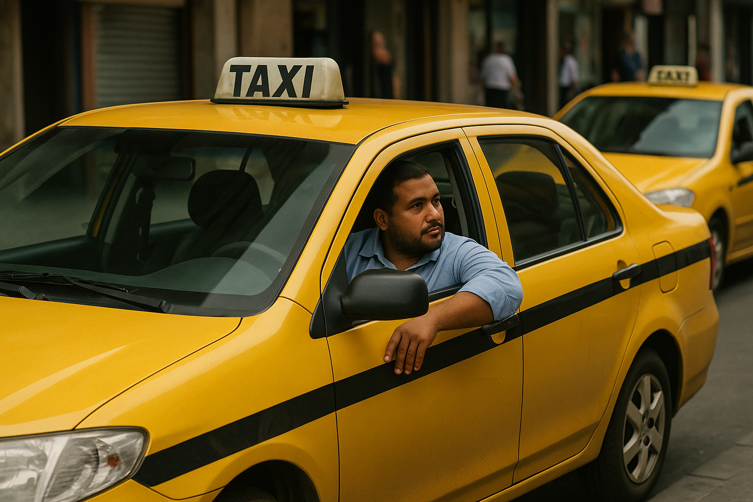 Taxi driver waiting on passengers
